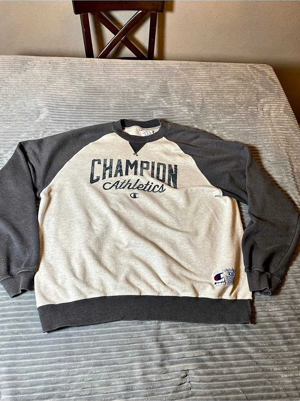 Champion Athletics Raglan Crewneck Sweatshirt Raglan Sweatshirt Gray & Cream 2XL